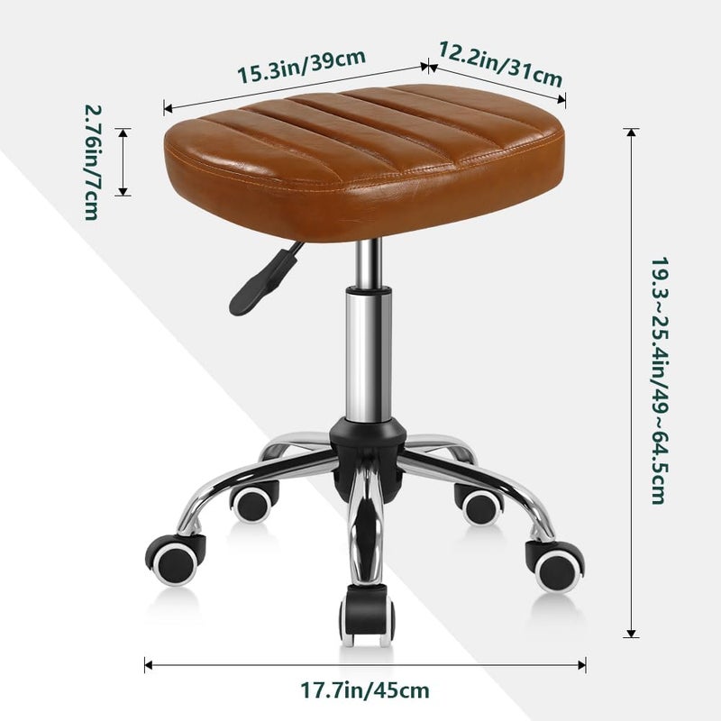 BFTOU Minimalist Square Swivel Stool with Wheel for Work SPA Shop Massage Height-Adjustable and Cost-Effective Rolling Stool Chair (Brown) - Image 2